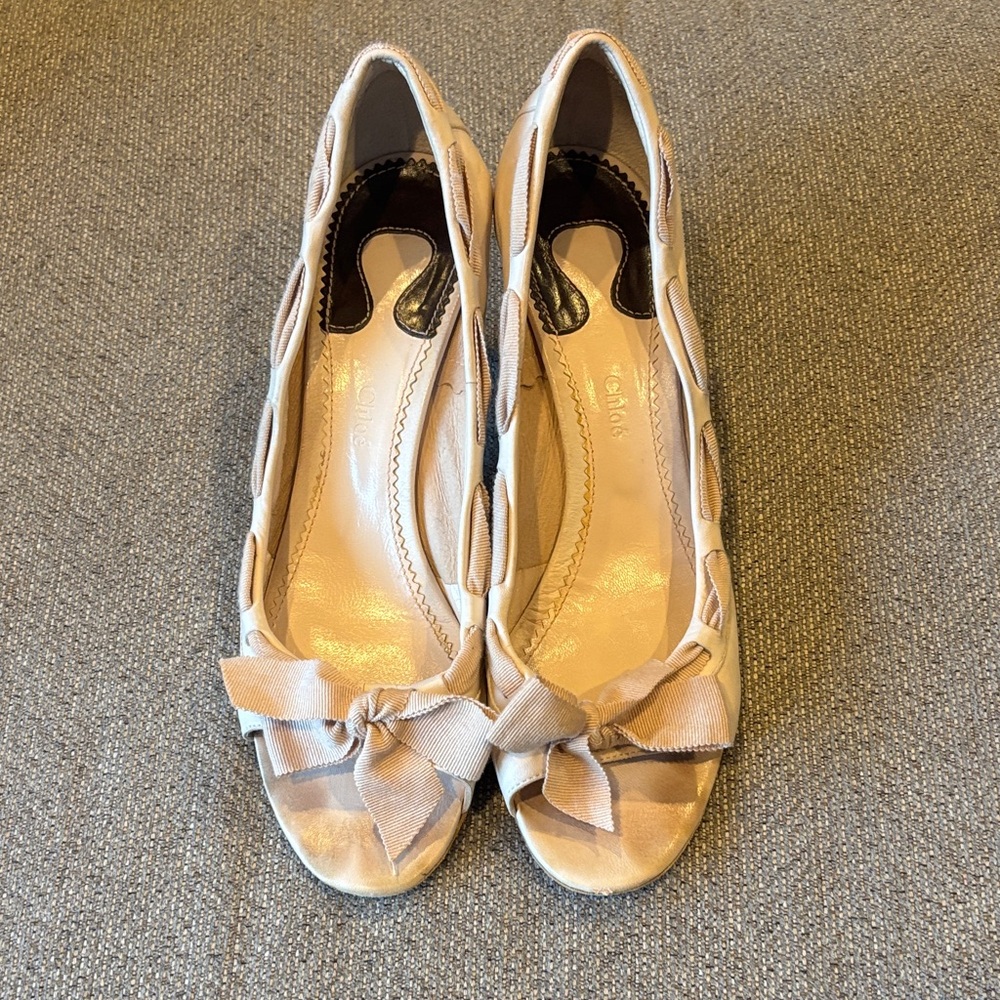 Chloe Beige Peep-Toe Heels